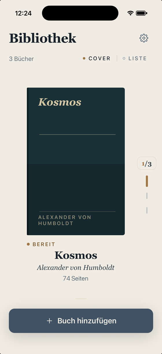 Die Five-App: Bibliothek mit Buchcovern
