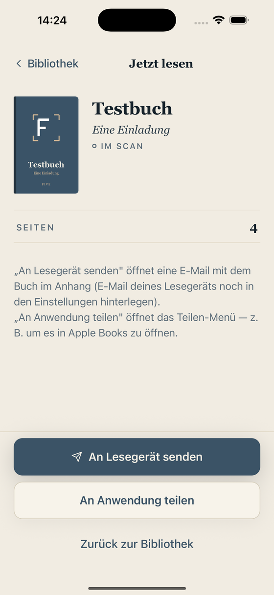 Buch-Detail: Lesen und an den Reader senden